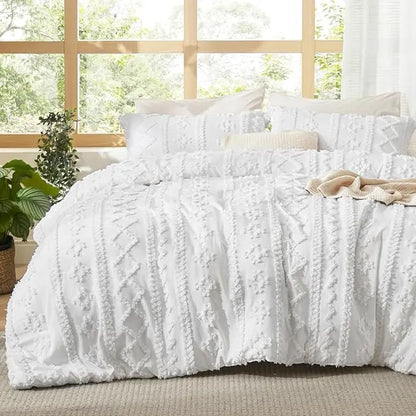 Tufted Boho Comforter Set - 3pc Shabby Chic Farmhouse Bedding