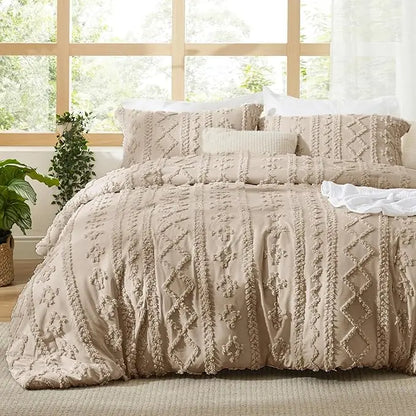 Tufted Boho Comforter Set - 3pc Shabby Chic Farmhouse Bedding