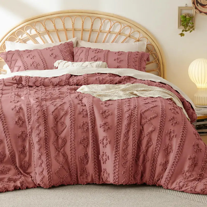 Tufted Boho Comforter Set - 3pc Shabby Chic Farmhouse Bedding