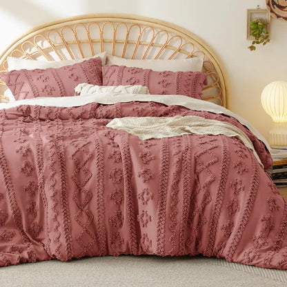Tufted Boho Comforter Set - 3pc Shabby Chic Farmhouse Bedding