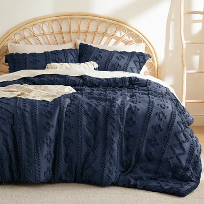 Tufted Boho Comforter Set - 3pc Shabby Chic Farmhouse Bedding