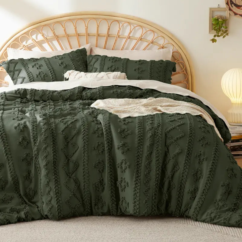 Tufted Boho Comforter Set - 3pc Shabby Chic Farmhouse Bedding