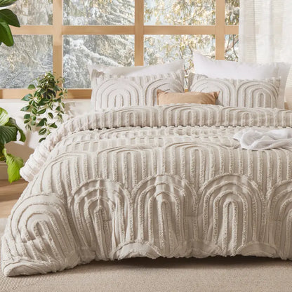 Tufted Boho Comforter Set - 3pc Shabby Chic Farmhouse Bedding
