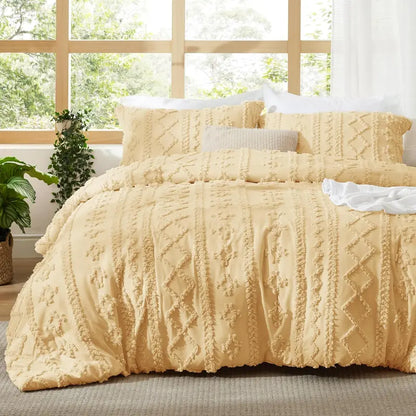 Tufted Boho Comforter Set - 3pc Shabby Chic Farmhouse Bedding