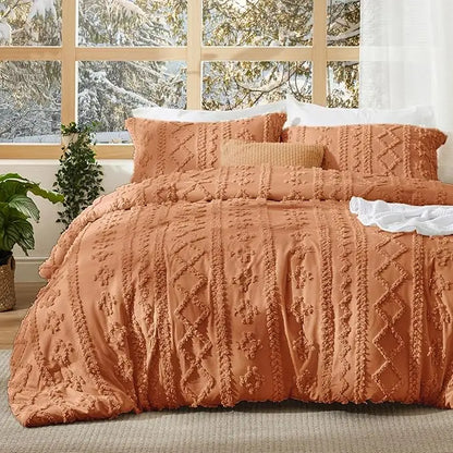 Tufted Boho Comforter Set - 3pc Shabby Chic Farmhouse Bedding