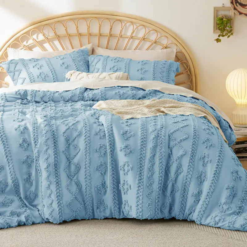 Tufted Boho Comforter Set - 3pc Shabby Chic Farmhouse Bedding